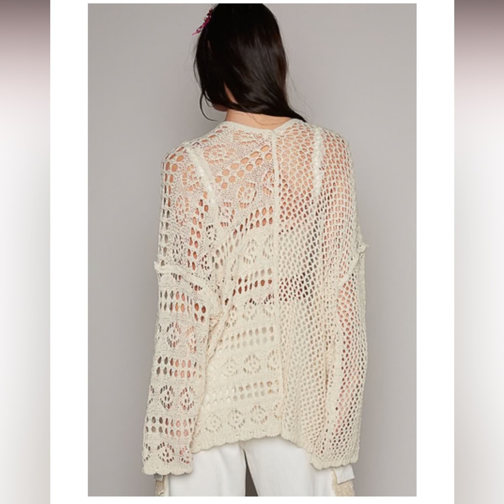 POL Contrasting Pattern Knitted Open Front Cardig… - image 5